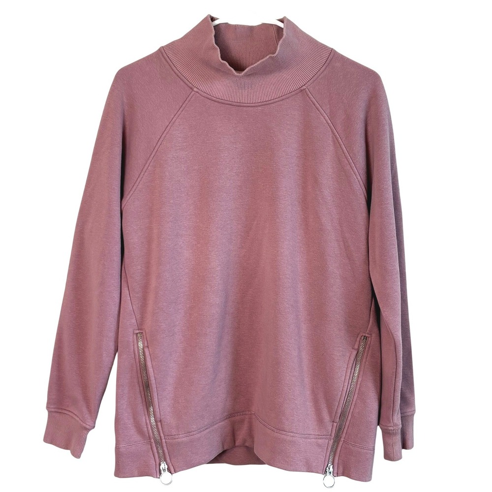 Athleta Mock Neck Side Zip Sweatshirt Mauve Womens Small Pullover Fleece Pockets